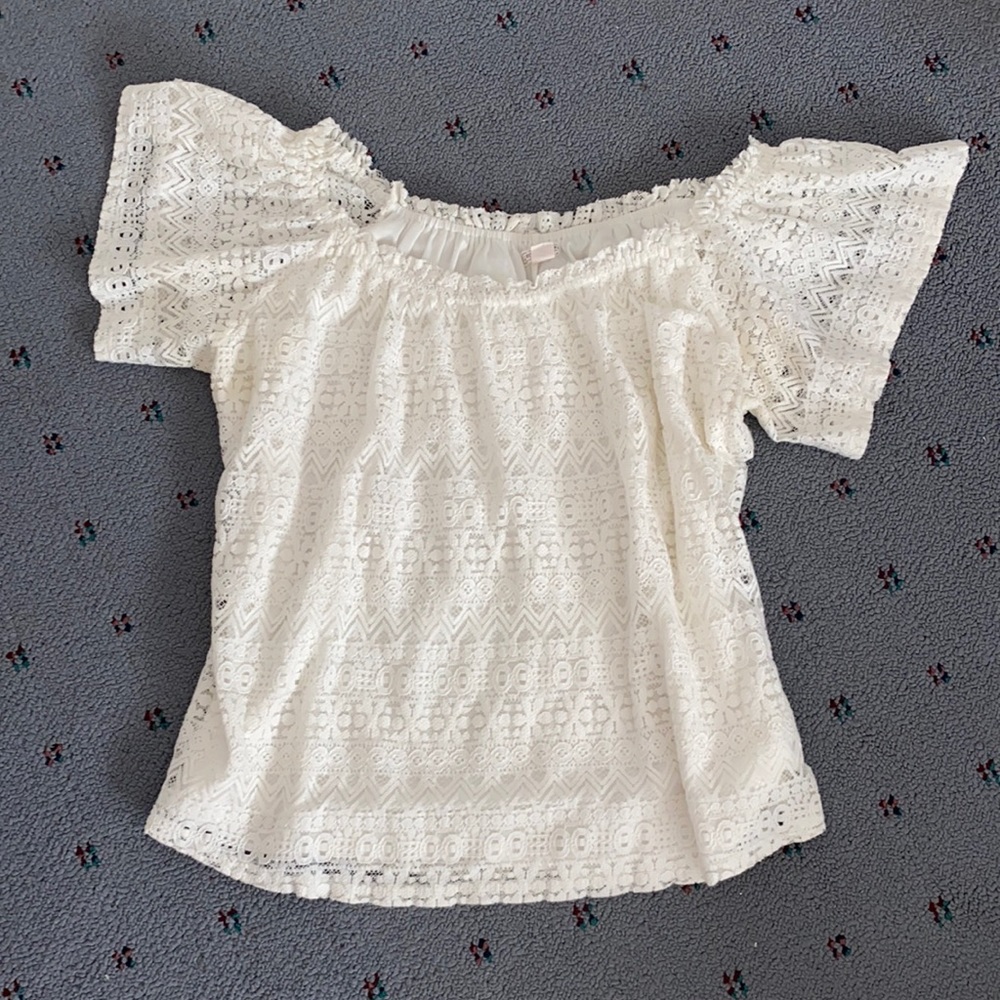 Francesca’s white off the shoulder top